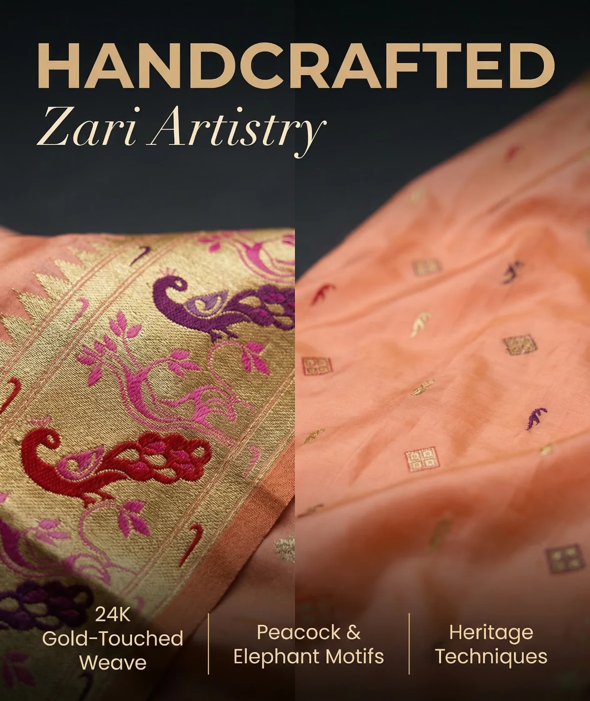 Peach Royale Peacock Silk Saree