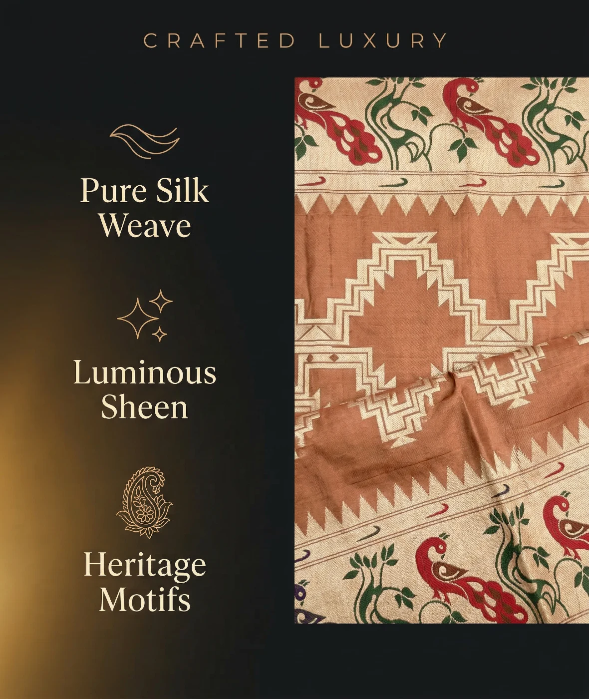 Peach Royale Peacock Silk Saree
