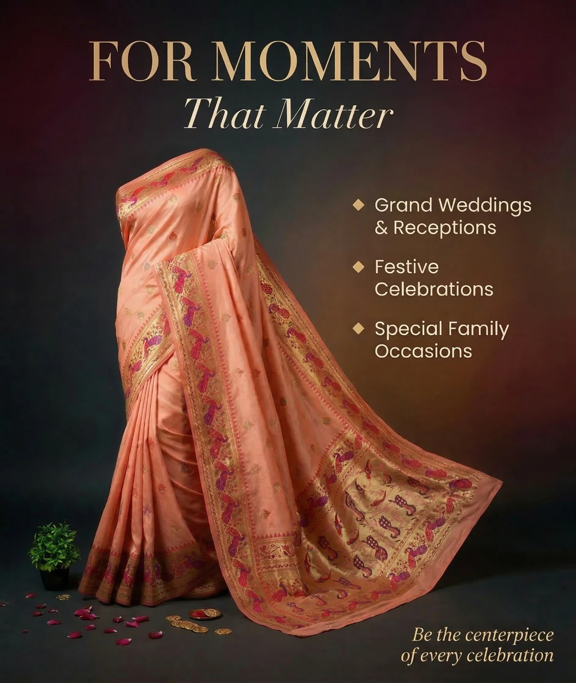 Peach Royale Peacock Silk Saree