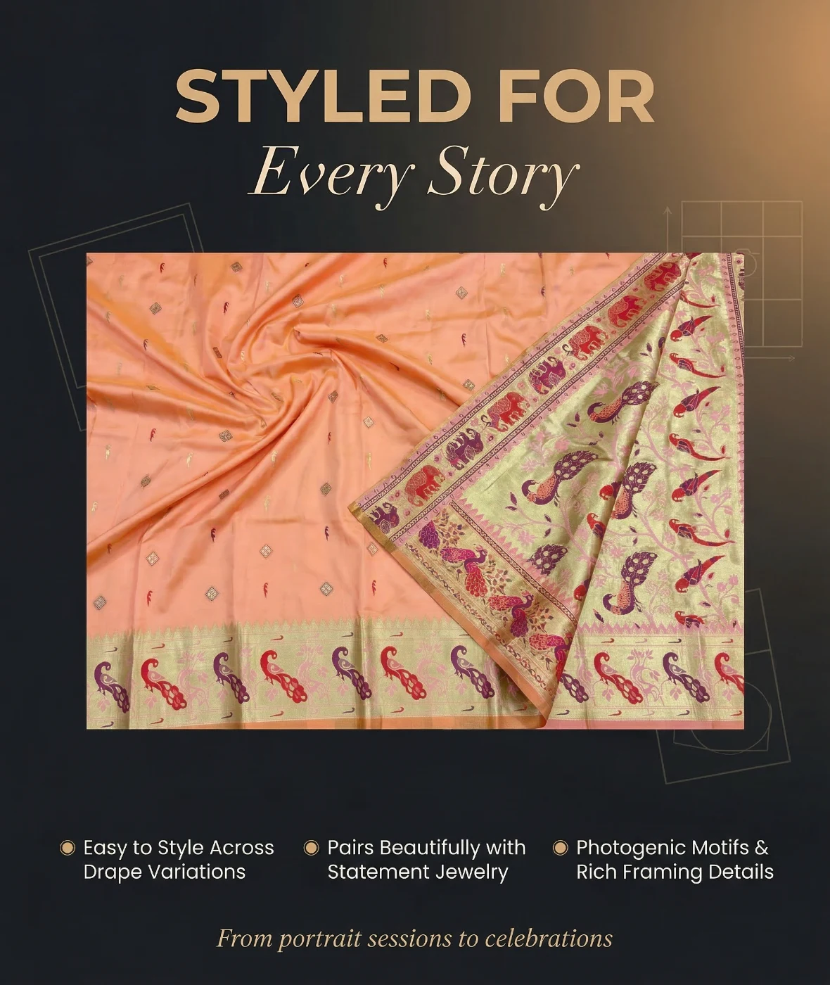 Peach Royale Peacock Silk Saree