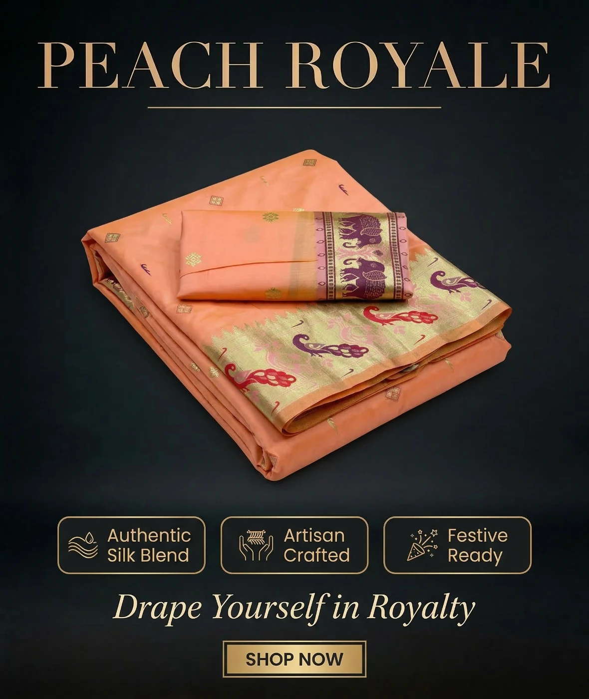 Peach Royale Peacock Silk Saree
